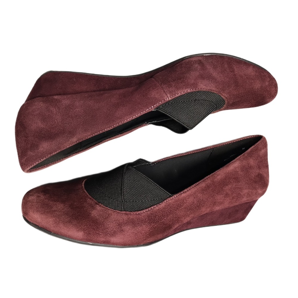 Easy Spirit Davani Wedge Pump Womens US 8M‎ Burgundy Black Upper Leather Slip On